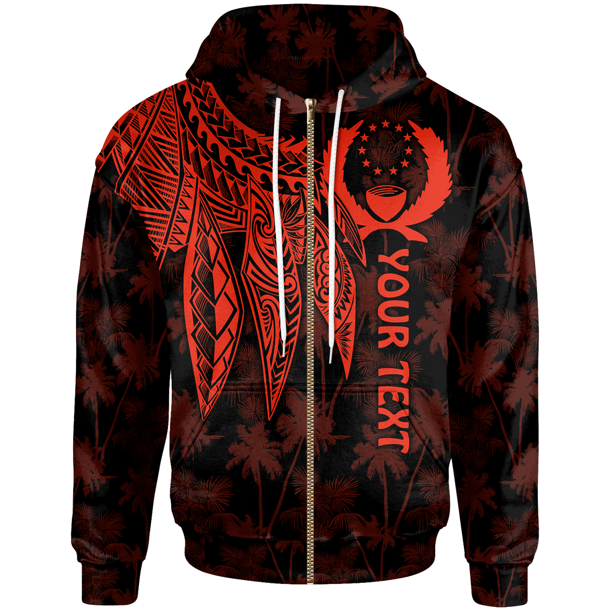 Pohnpei Custom Zip up Hoodie Polynesian Wings (Red) Unisex Red - Polynesian Pride