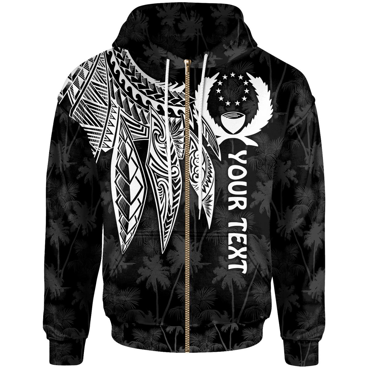 Pohnpei Custom Zip up Hoodie Polynesian Wings (White) Unisex White - Polynesian Pride