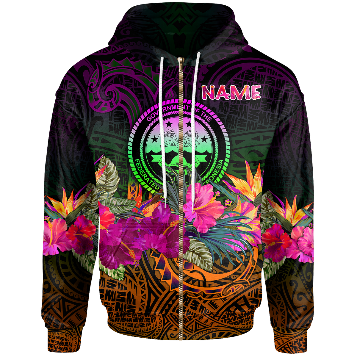 Federated States of Micronesia Custom Zip up Hoodie Summer Hibiscus Unisex Reggae - Polynesian Pride