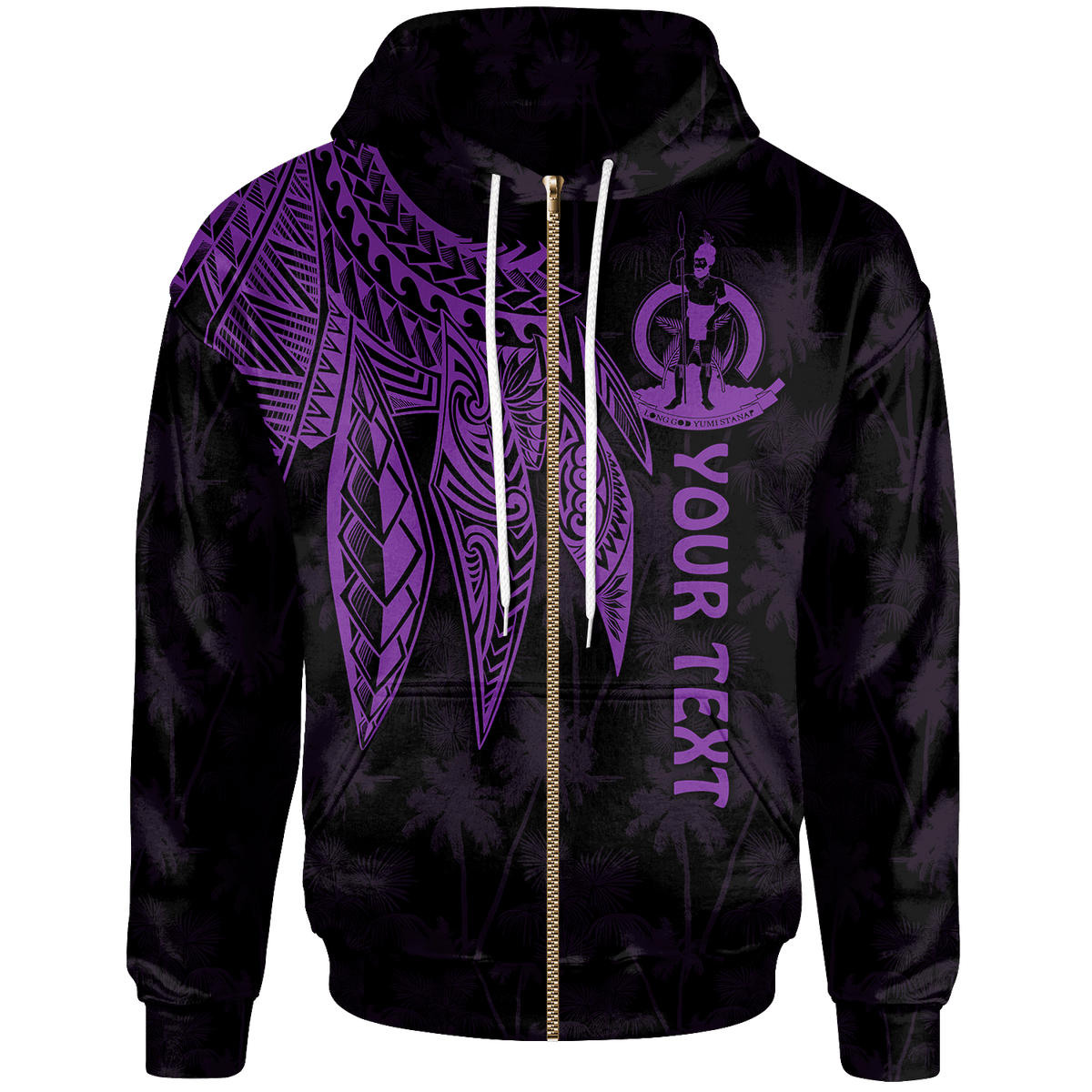 Vanuatu Custom Zip up Hoodie Polynesian Wings (Purple) Unisex Purple - Polynesian Pride