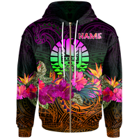 Tahiti Zip up Custom Hoodie Summer Hibiscus Unisex Reggae - Polynesian Pride