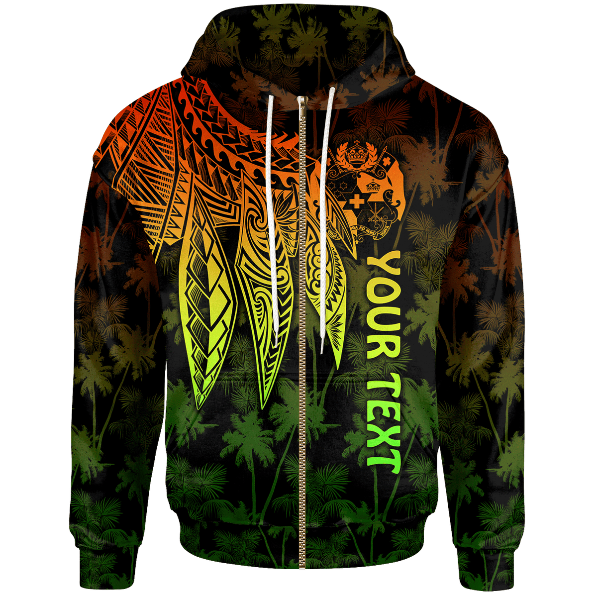 Tonga Custom Zip up Hoodie Polynesian Wings (Reggae) Unisex Reggae - Polynesian Pride