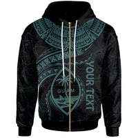 Guam Polynesian Custom Zip up Hoodie Guam Waves (Turquoise) Unisex Turquoise - Polynesian Pride