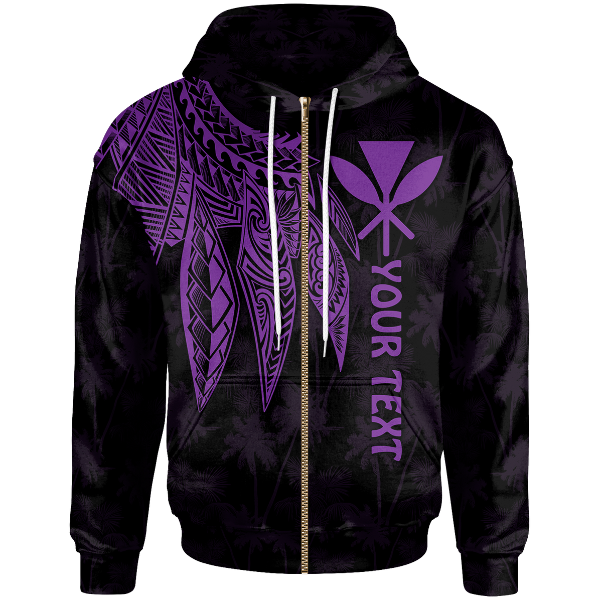 Polynesian Hawaii Kanaka Maoli Custom Zip up Hoodie Polynesian Wings (Purple) Unisex Purple - Polynesian Pride