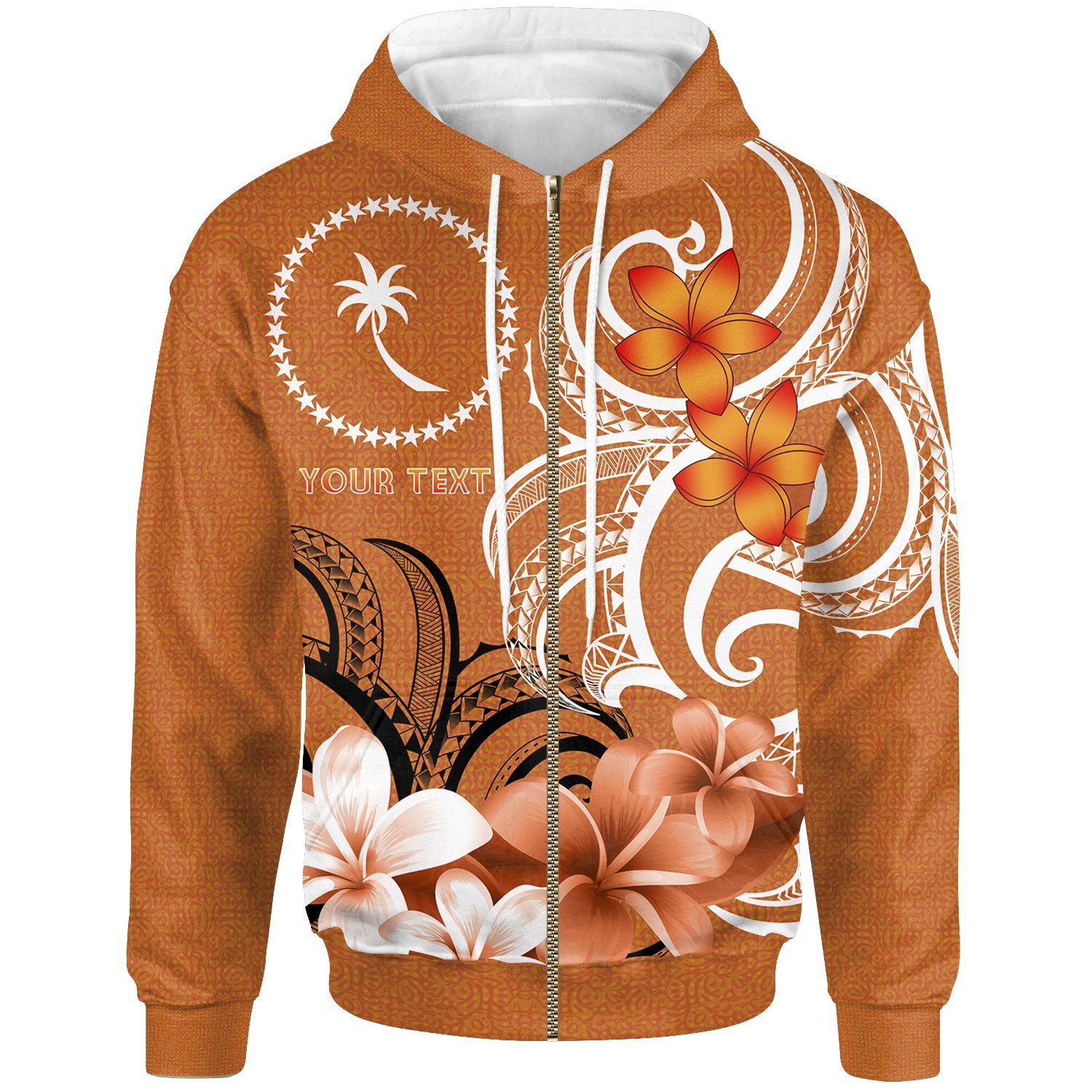 Custom Chuuk Custom Zip up Hoodie Chuuk Spirit Unisex Orange - Polynesian Pride