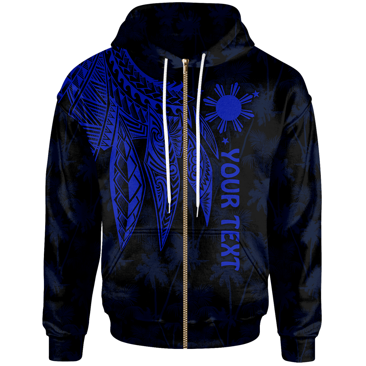 The Philippines Custom Zip up Hoodie Polynesian Wings (Blue) Unisex Blue - Polynesian Pride