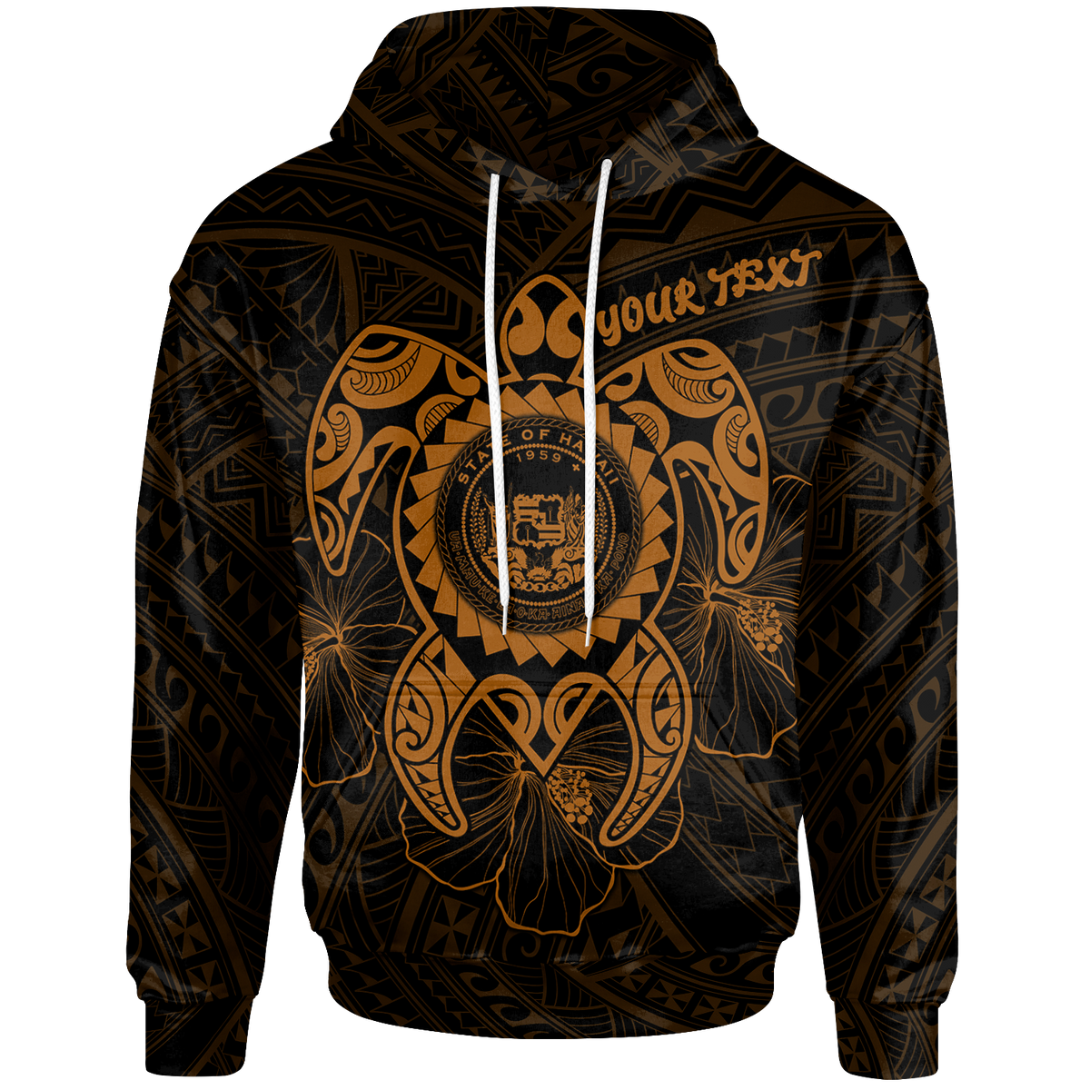 Hawaii Polynesian Custom Hoodie Vintage Polynesian Turtle (Golden) Unisex Golden - Polynesian Pride