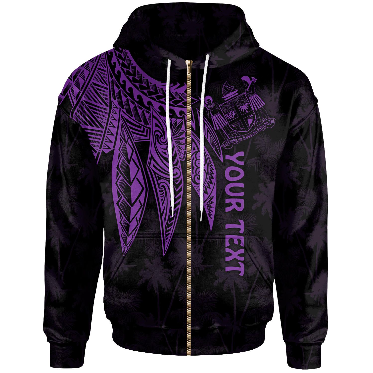 Fiji Custom Zip up Hoodie Polynesian Wings (Purple) Unisex Blue - Polynesian Pride