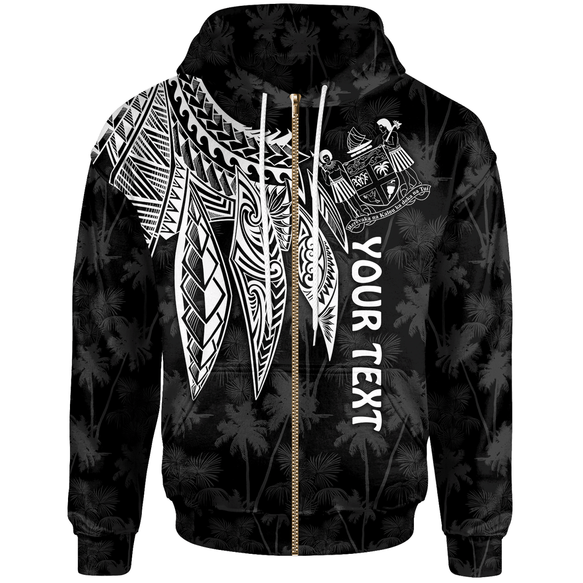 Fiji Custom Zip up Hoodie Polynesian Wings (White) Unisex Blue - Polynesian Pride