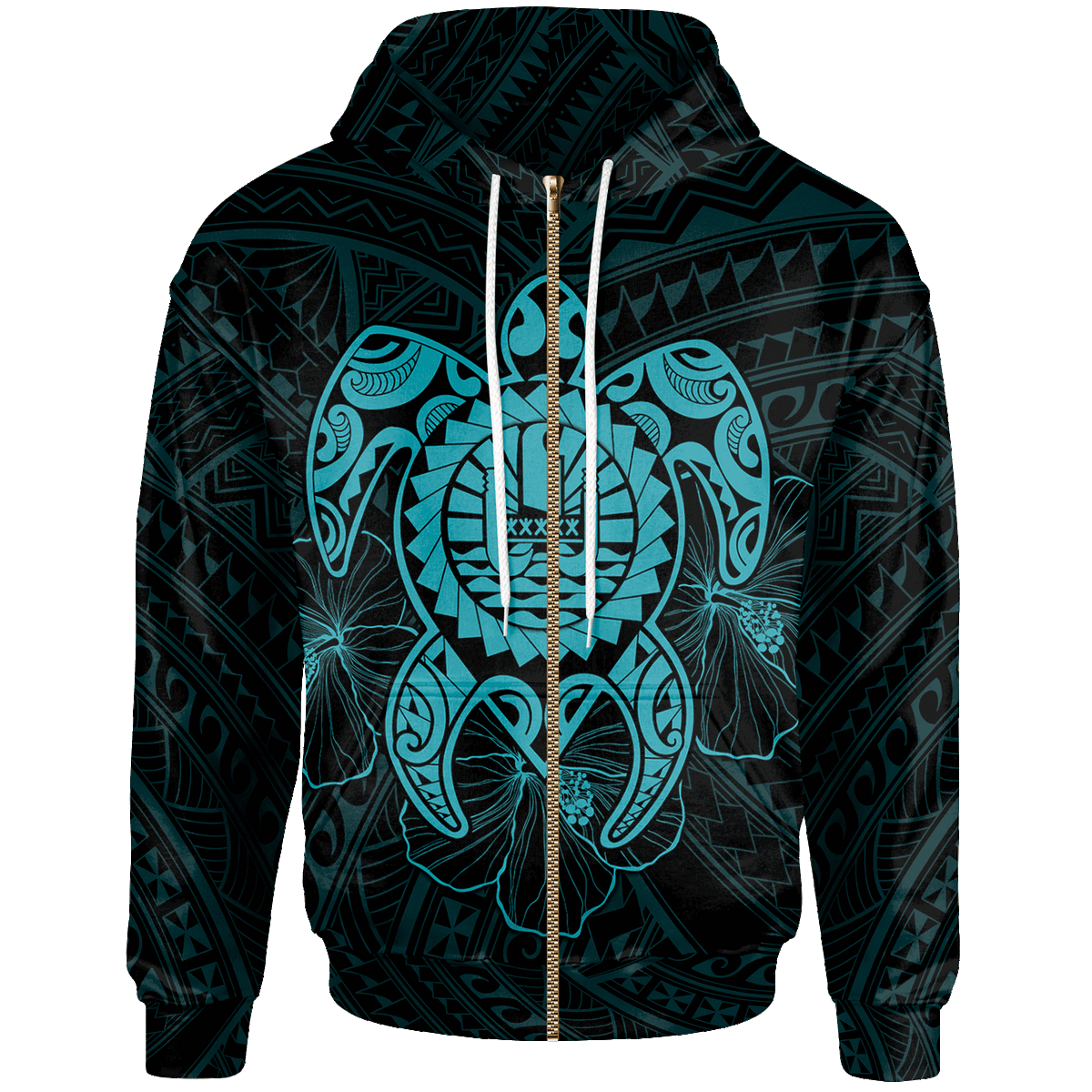Tahiti Polynesian Zip up Hoodie Vintage Polynesian Turtle (Turquoise) Unisex Turquoise - Polynesian Pride