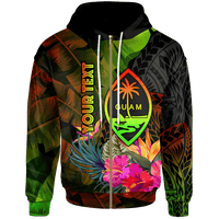 Guam Polynesian Custom Zip up Hoodie Hibiscus and Banana Leaves Unisex Reggae - Polynesian Pride