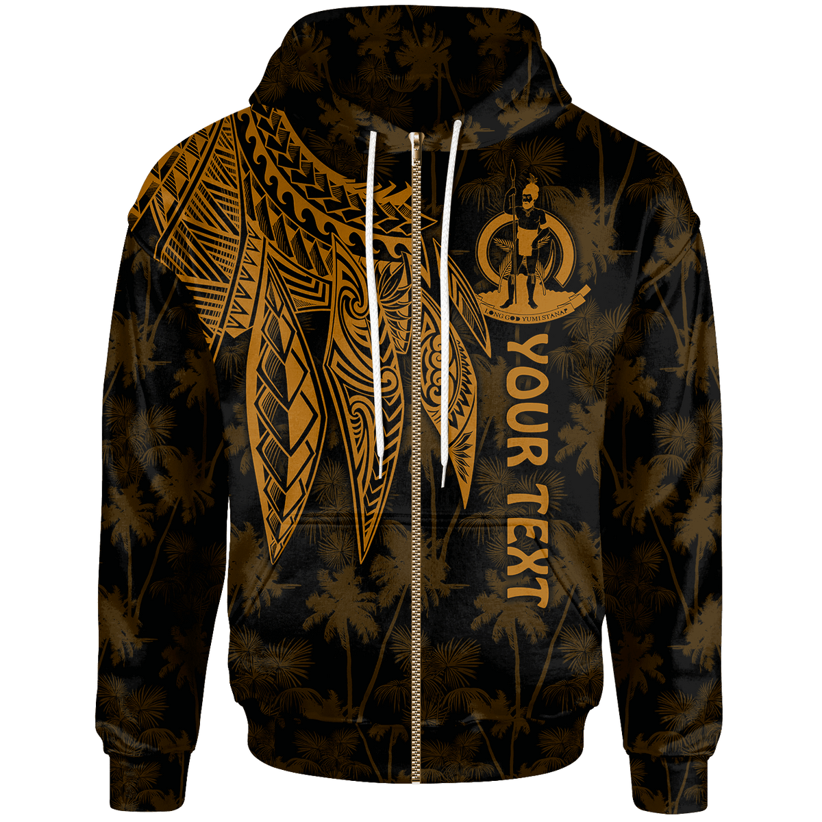 Vanuatu Custom Zip up Hoodie Polynesian Wings (Golden) Unisex Golden - Polynesian Pride