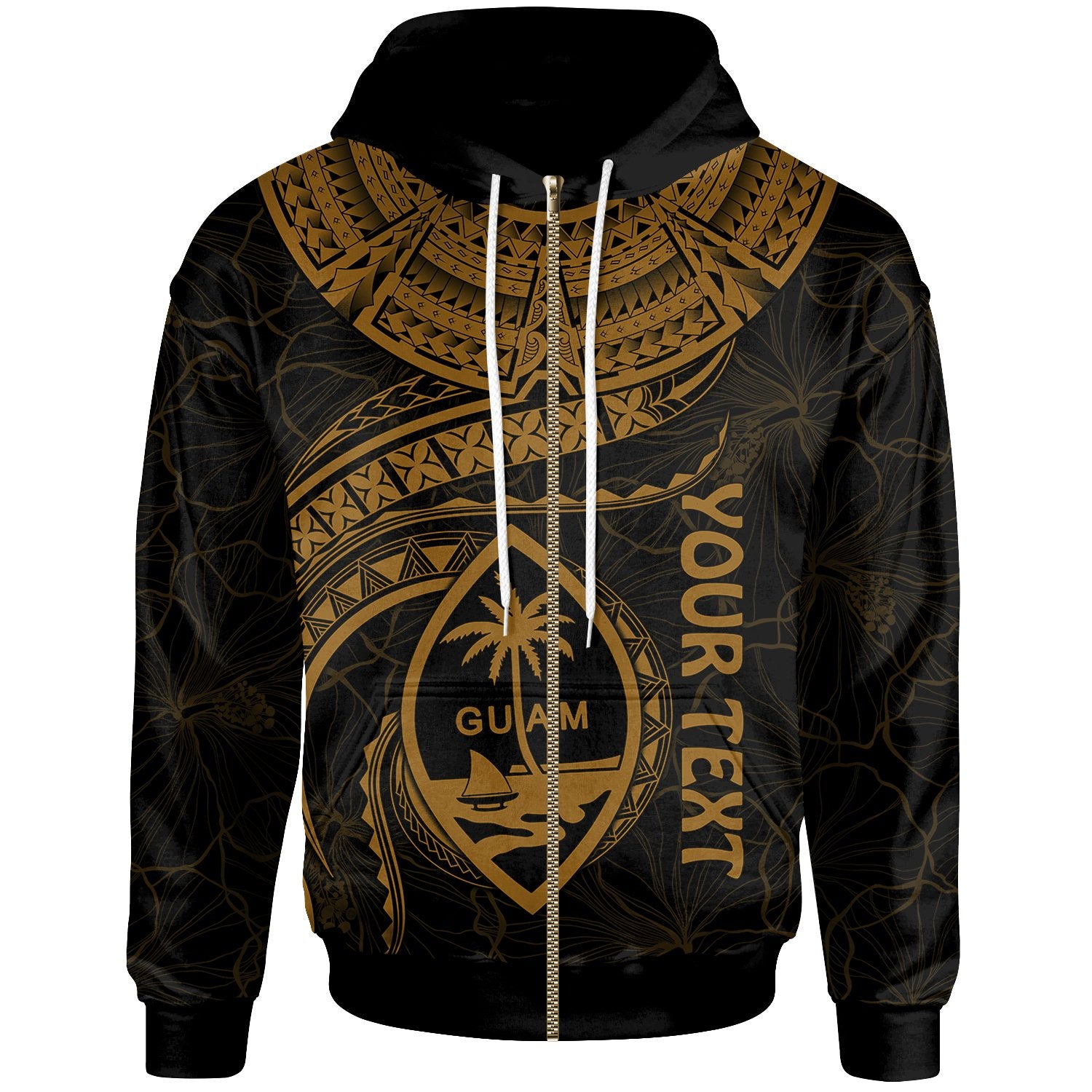 Guam Polynesian Custom Zip up Hoodie Guam Waves (Golden) Unisex Golden - Polynesian Pride