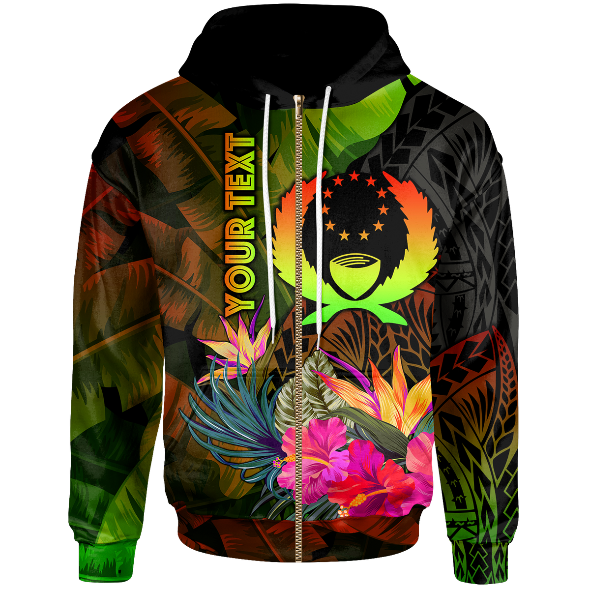 Pohnpei Polynesian Custom Zip up Hoodie Hibiscus and Banana Leaves Unisex Reggae - Polynesian Pride