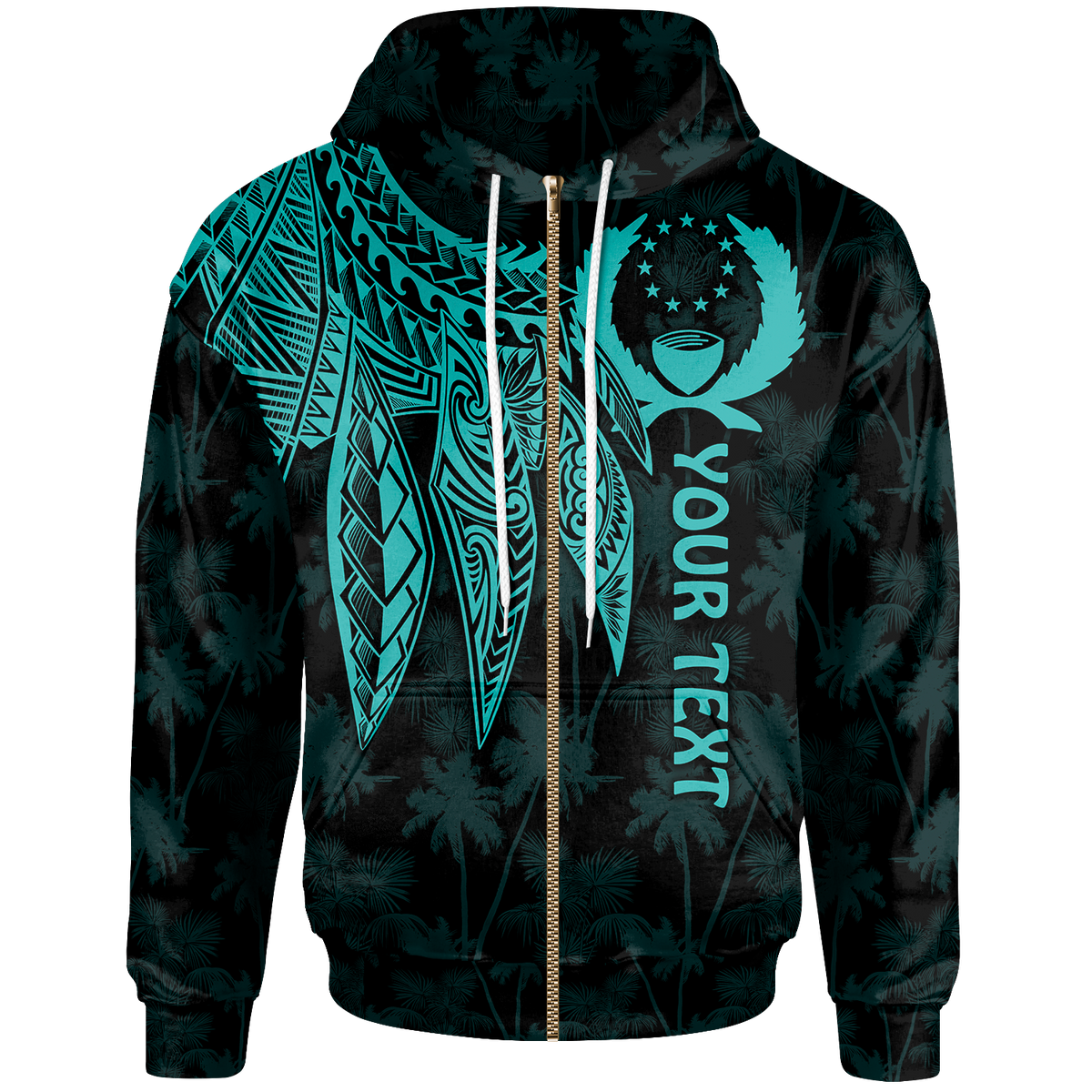 Pohnpei Custom Zip up Hoodie Polynesian Wings (Turquoise) Unisex Turquoise - Polynesian Pride