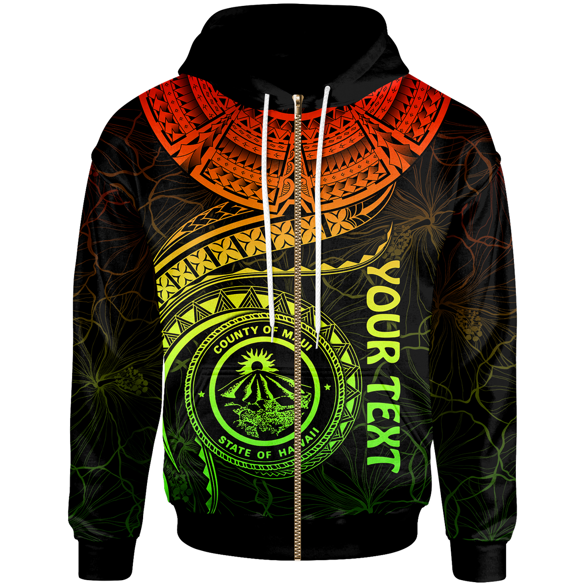 Polynesian Hawaii Custom Zip up Hoodie Maui Polynesian Waves (Reggae) Unisex Reggae - Polynesian Pride