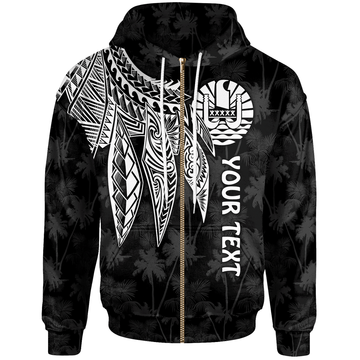 Tahiti Custom Zip up Hoodie Polynesian Wings (White) Unisex White - Polynesian Pride