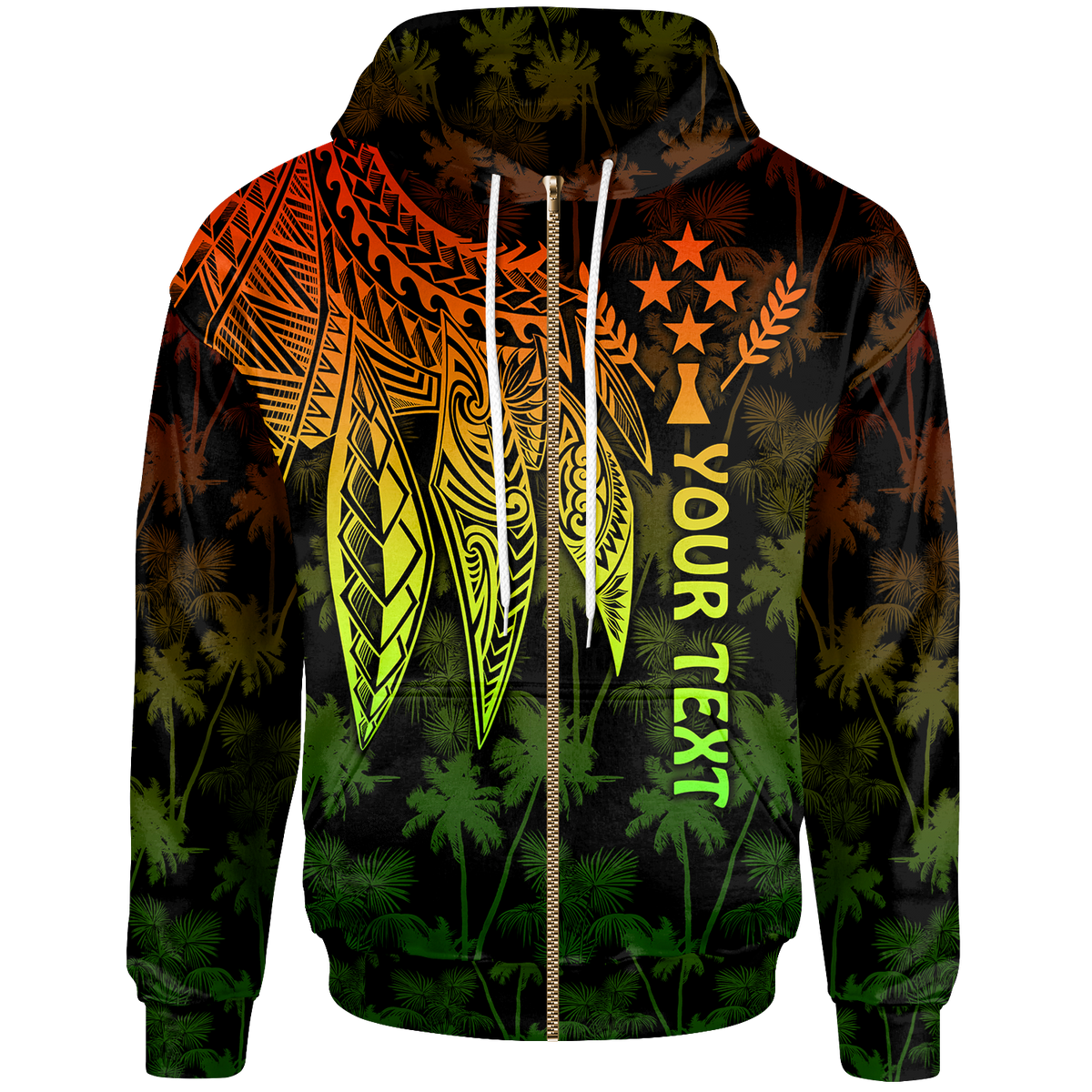 Kosrae Custom Zip up Hoodie Polynesian Wings (Reggae) Unisex Reggae - Polynesian Pride
