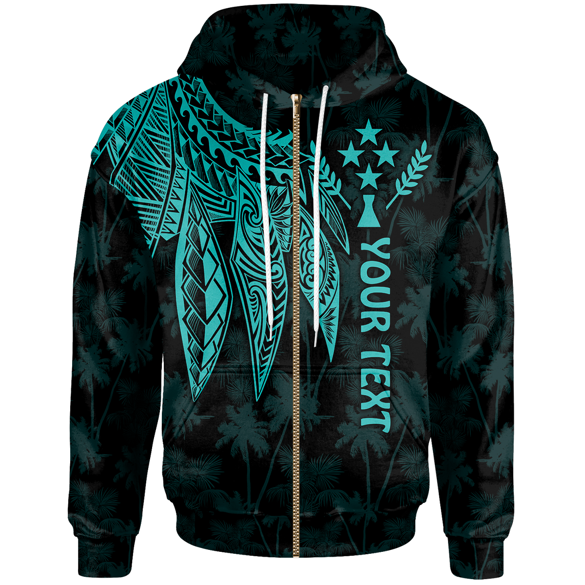 Kosrae Custom Zip up Hoodie Polynesian Wings (Turquoise) Unisex Turquoise - Polynesian Pride