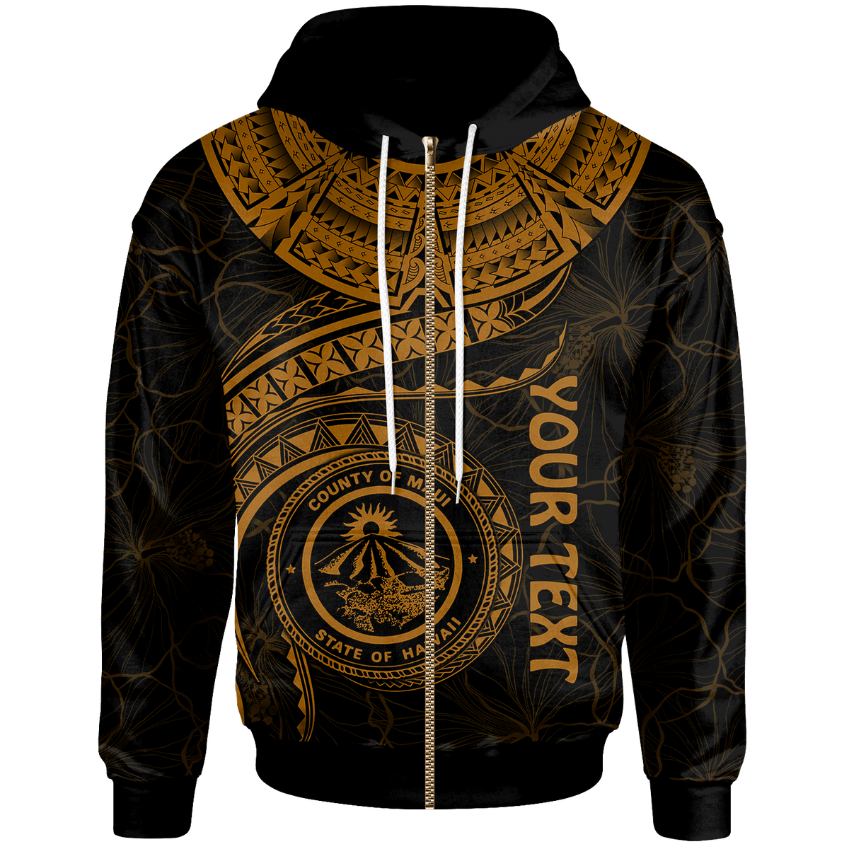 Polynesian Hawaii Custom Zip up Hoodie Maui Polynesian Waves (Golden) Unisex Golden - Polynesian Pride