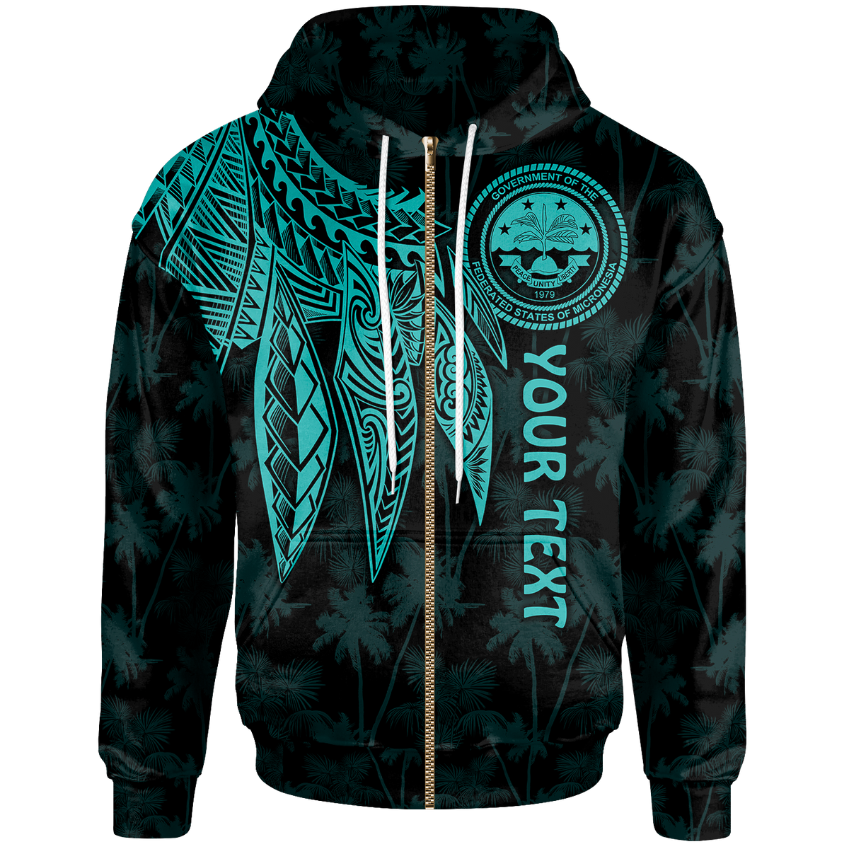 Federated States of Micronesia Custom Zip up Hoodie Polynesian Wings (Turquoise) Unisex Turquoise - Polynesian Pride