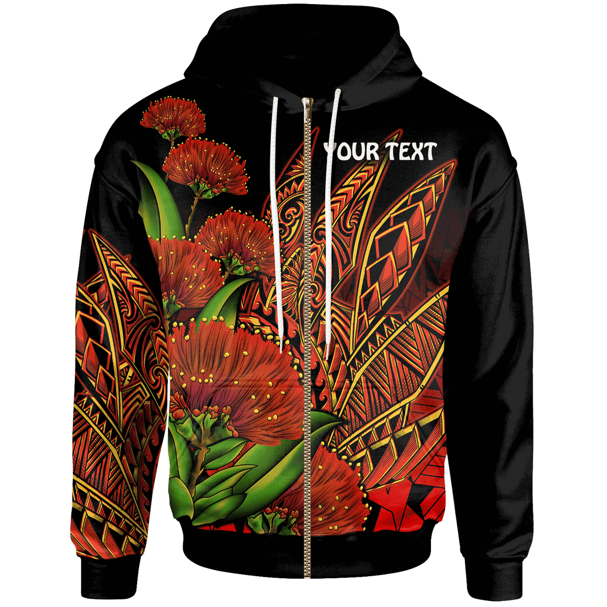 Polynesian Hawaii Custom Zip up Hoodie Ohia Lehua Unisex Red - Polynesian Pride