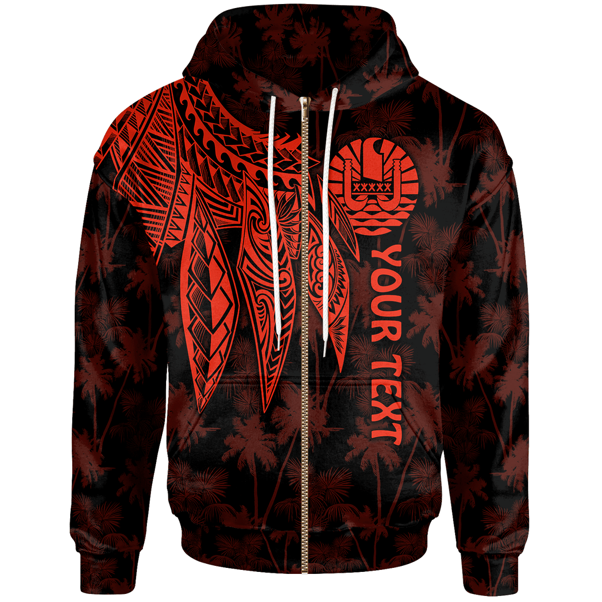 Tahiti Custom Zip up Hoodie Polynesian Wings (Red) Unisex Red - Polynesian Pride