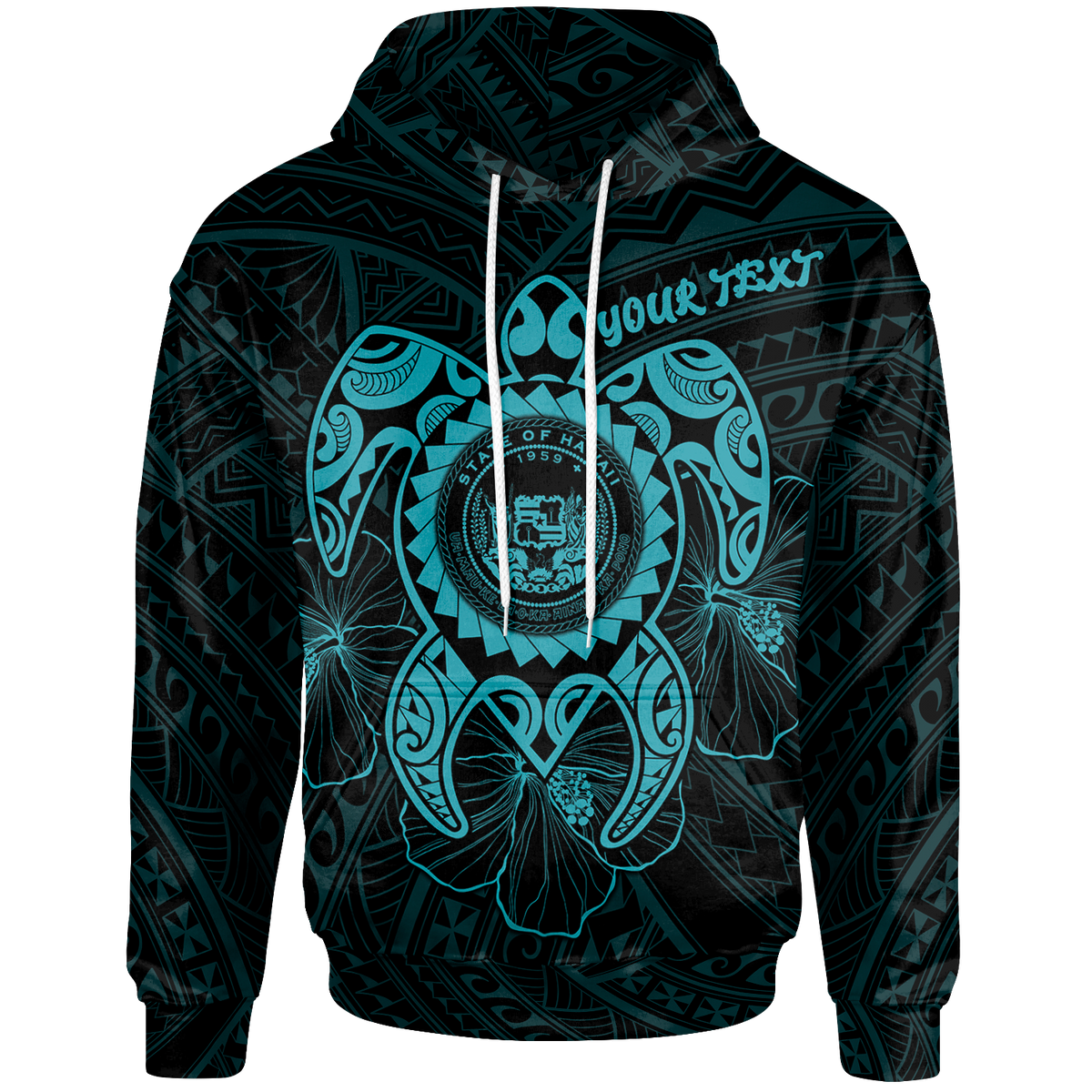 Hawaii Polynesian Custom Hoodie Vintage Polynesian Turtle (Turquoise) Unisex Turquoise - Polynesian Pride