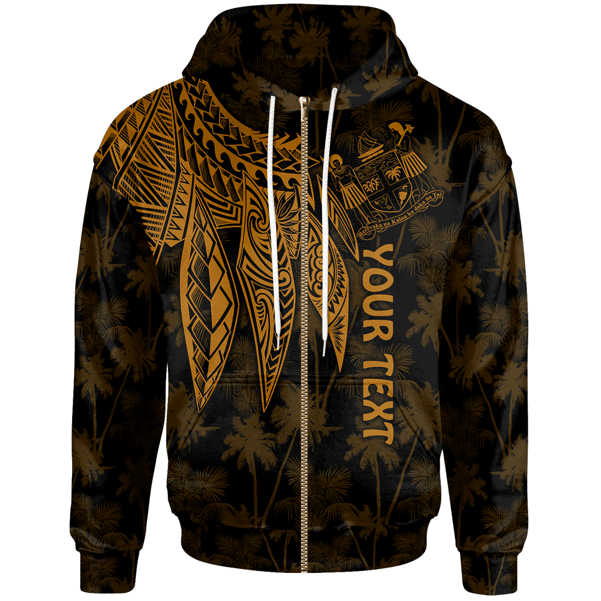 Fiji Custom Zip up Hoodie Polynesian Wings (Golden) Unisex Blue - Polynesian Pride