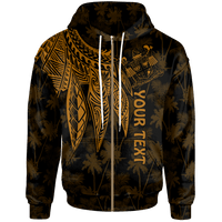 Fiji Custom Zip up Hoodie Polynesian Wings (Golden) Unisex Blue - Polynesian Pride