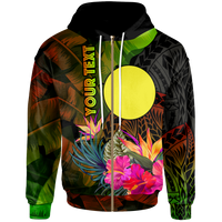 Palau Polynesian Custom Zip up Hoodie Hibiscus and Banana Leaves Unisex Reggae - Polynesian Pride