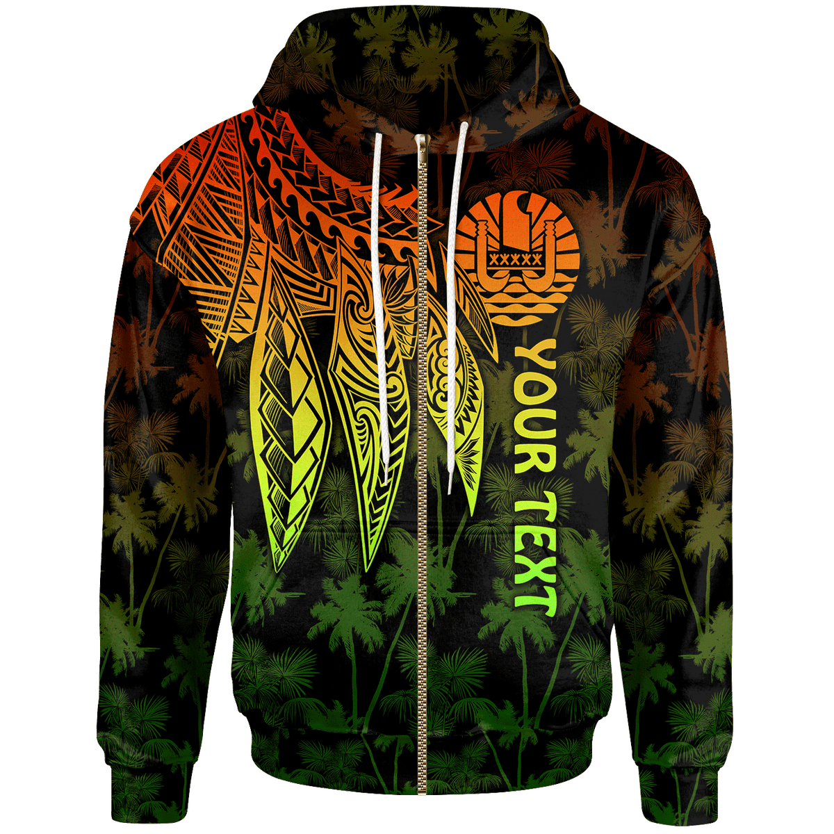 Tahiti Custom Zip up Hoodie Polynesian Wings (Reggae) Unisex Reggae - Polynesian Pride