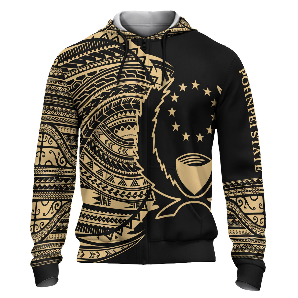 Pohnpei Hoodie Micronesia Gold Patterns With Coat of Arms Unisex Black - Polynesian Pride