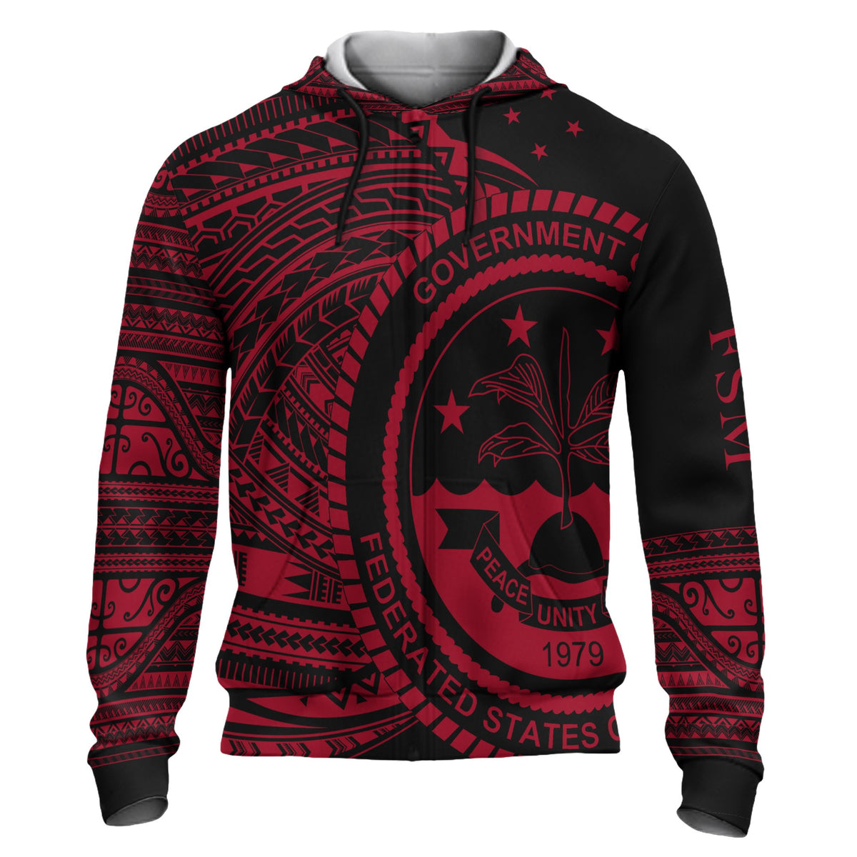 Federated States of Micronesia Hoodie Micronesia Red Patterns With Coat of Arms Unisex Black - Polynesian Pride