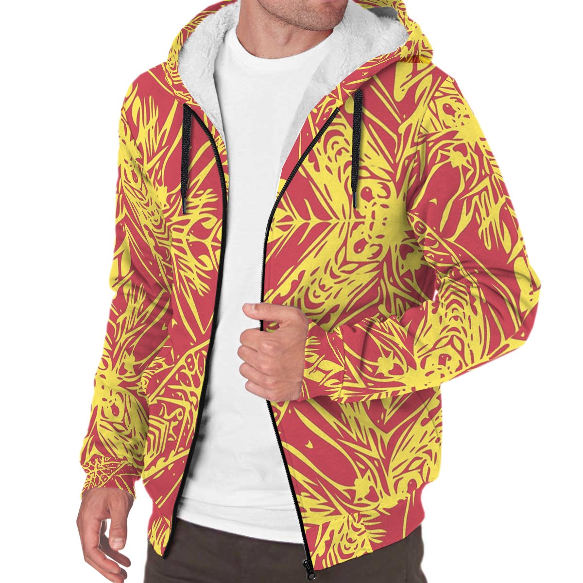 Yellow Red Polynesian Sherpa Hoodie - Polynesian Pride