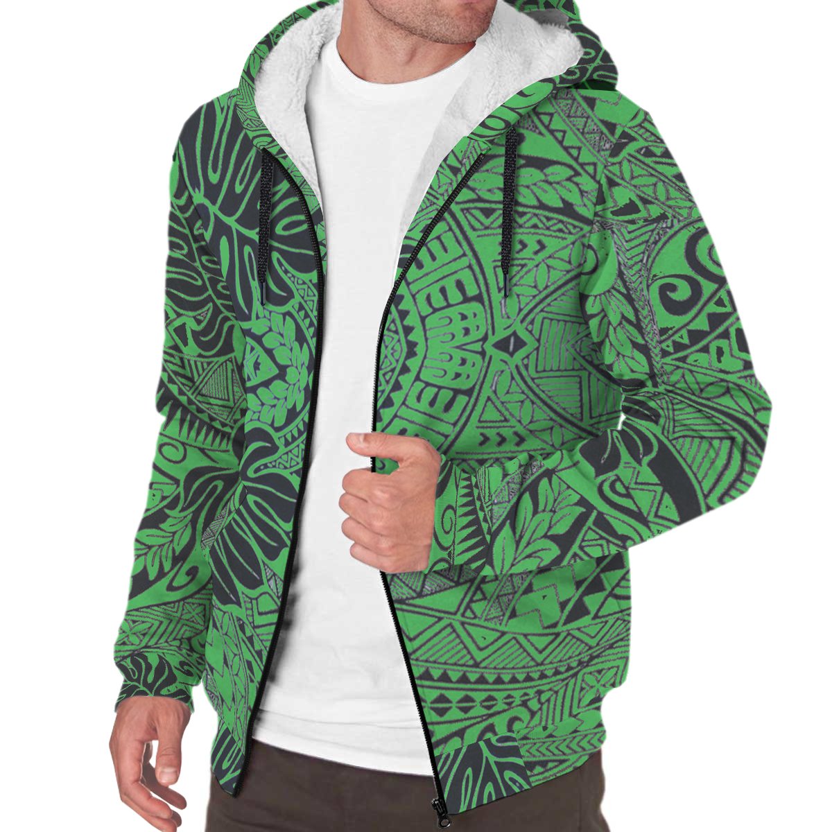 Green Palm Polynesian Sherpa Hoodie - Polynesian Pride