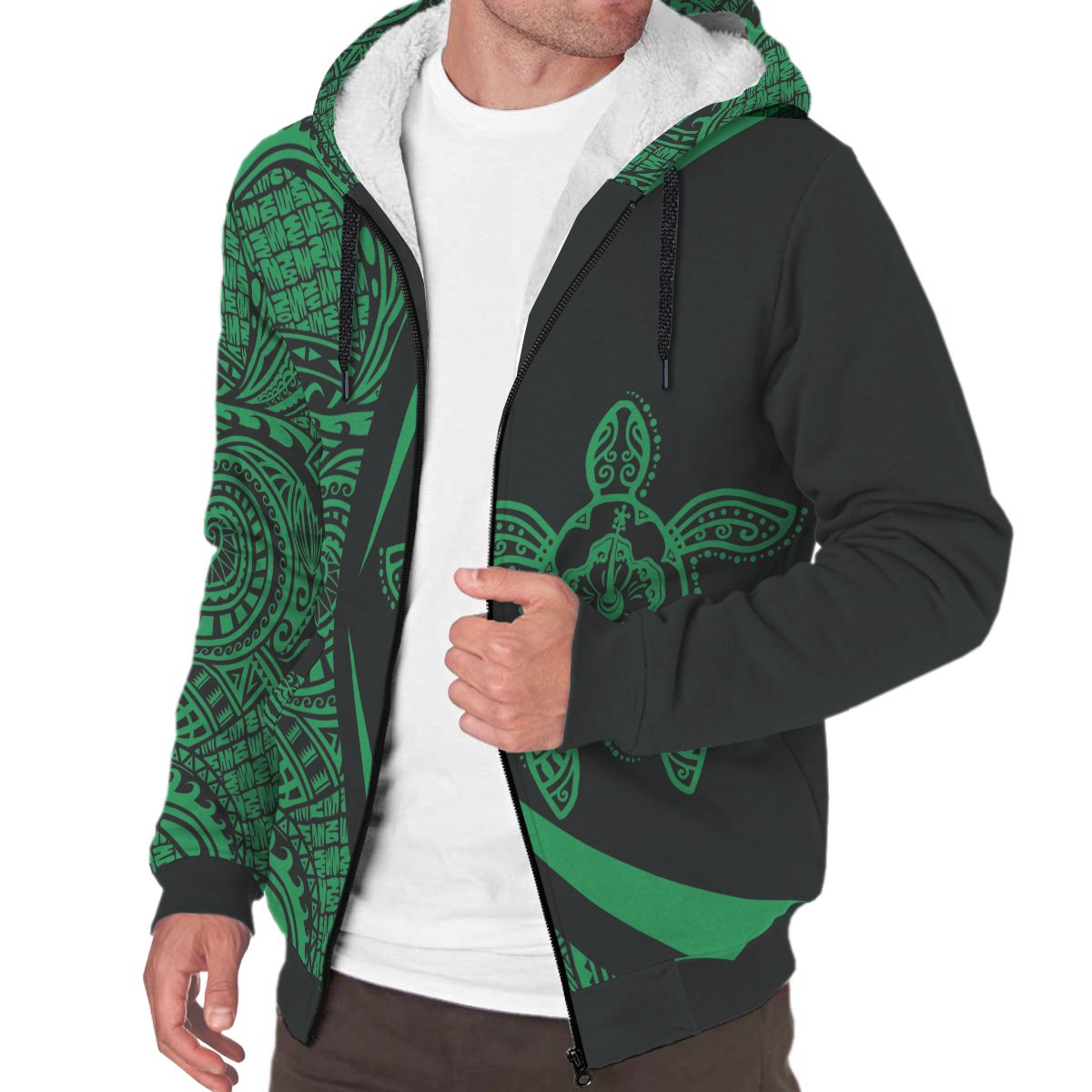 Hawaii Turtle Green Polynesian Sherpa Hoodie - Circle Style - Polynesian Pride