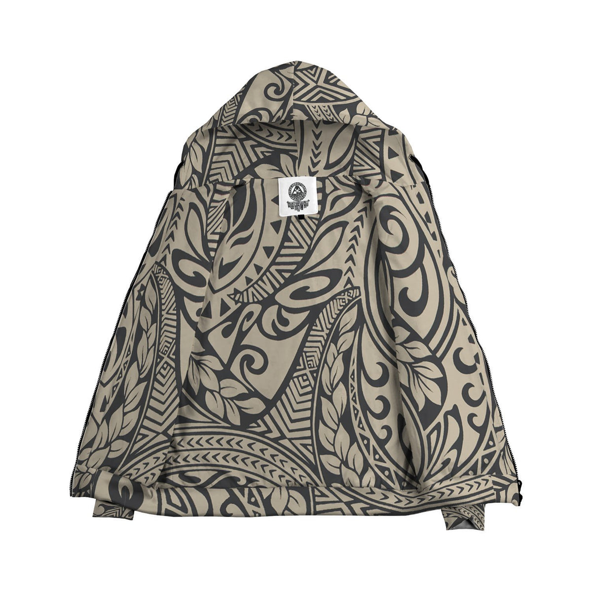 Beige Polynesian Inside Print Zip Hoodie - Polynesian Pride