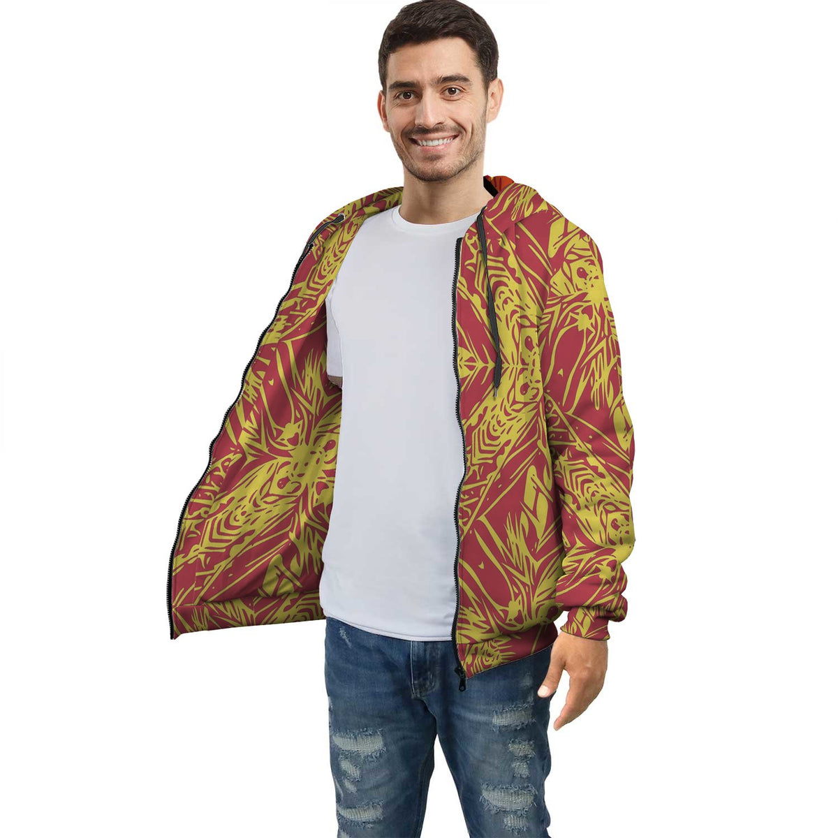 Orange Polynesian Inside Print Zip Hoodie Unisex Orange - Polynesian Pride