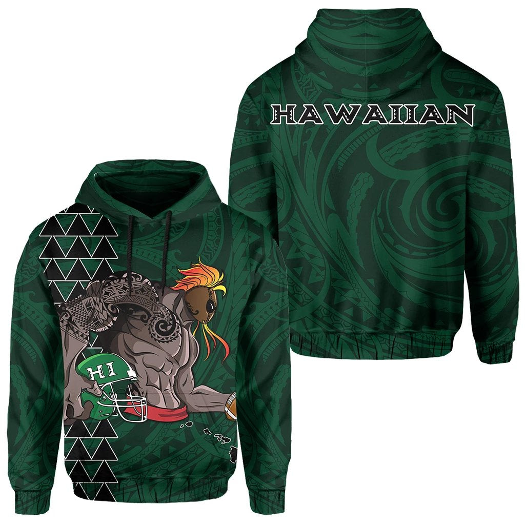 Kakau Hawaii Warrior Football Hoodie Unisex Green - Polynesian Pride