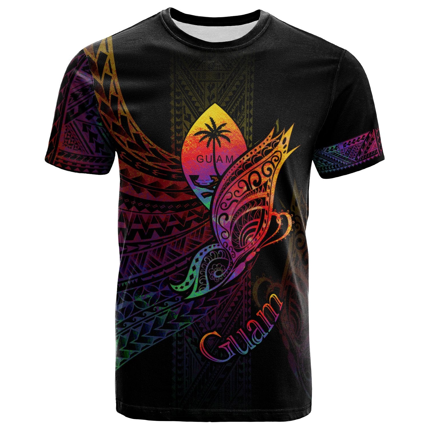 Guam T Shirt Butterfly Polynesian Style Unisex Black - Polynesian Pride