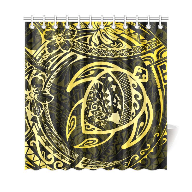 Hawaiian Turtle Polynesian Yellow Shower Curtain - Polynesian Pride