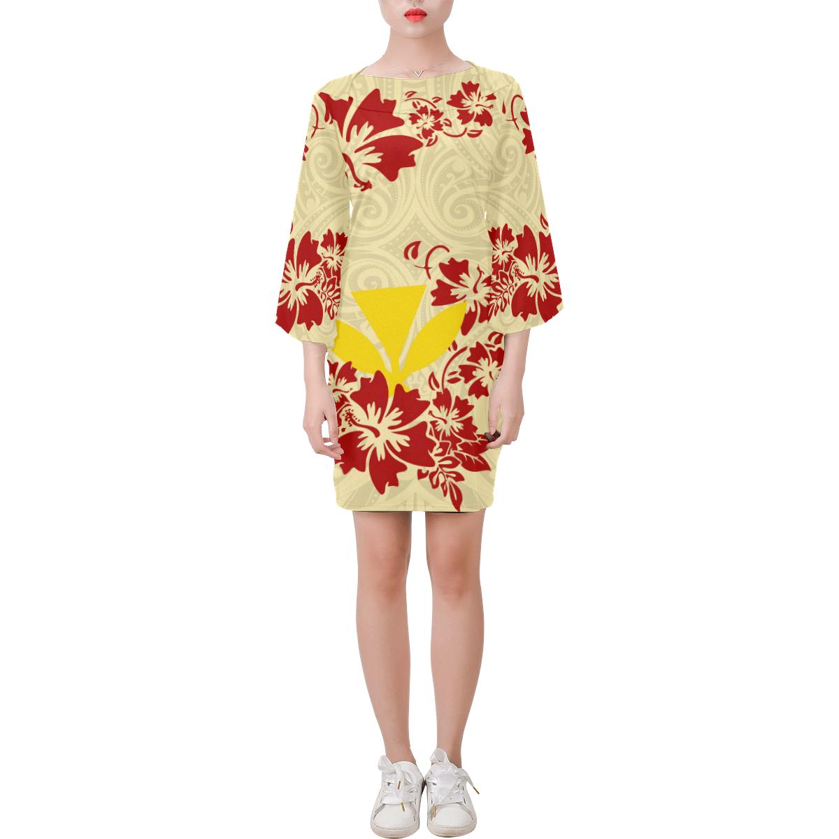 Hawaii Bell Sleeve Dress - Yellow Hibiscus - Polynesian Pride