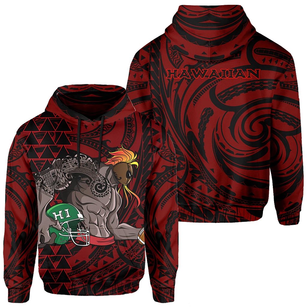 Kakau Red Hawaii Warrior Football Hoodie Unisex Red - Polynesian Pride