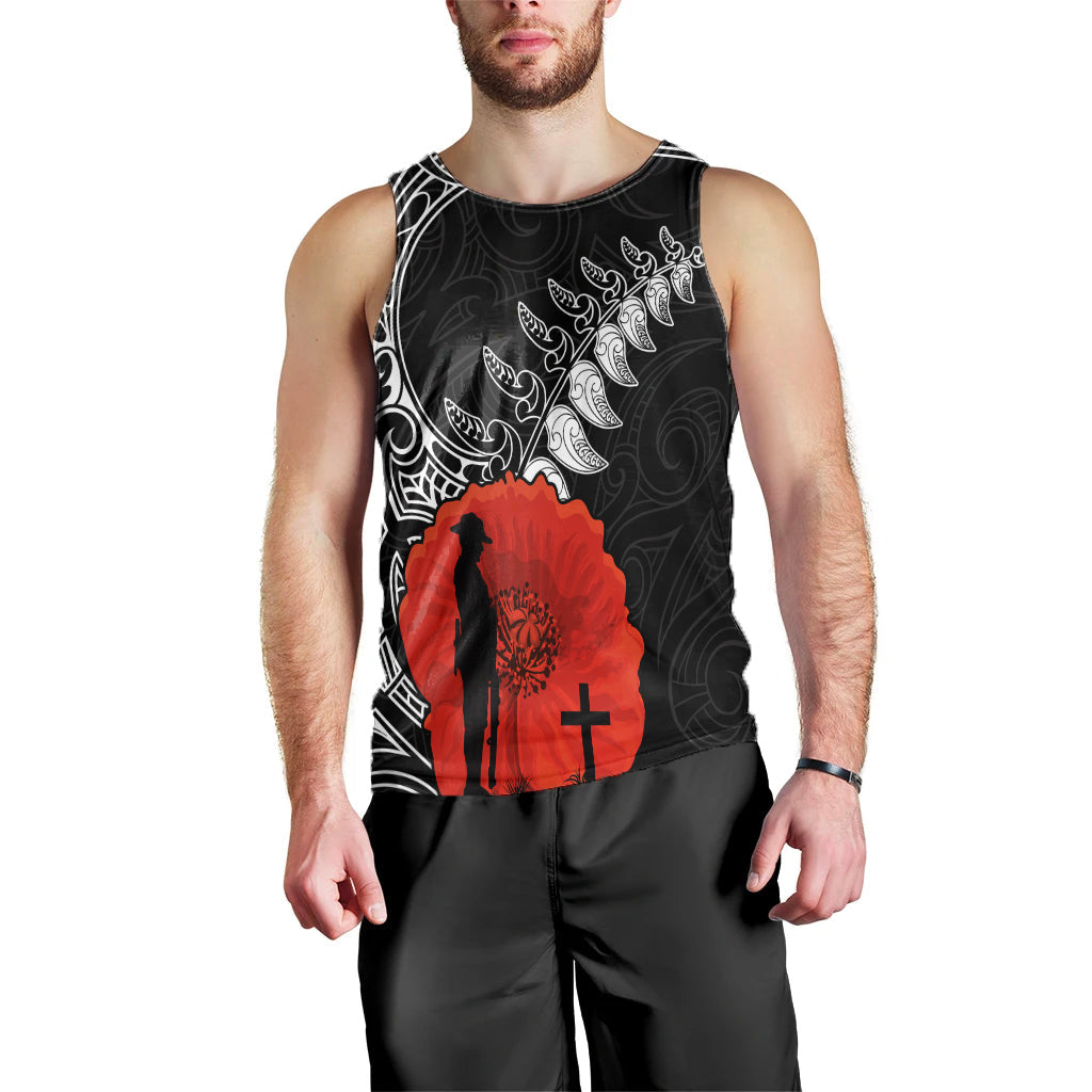 New Zealand Anzac 2022 Men Tank Top Maori Mix Fern Poppy LT13 - Polynesian Pride