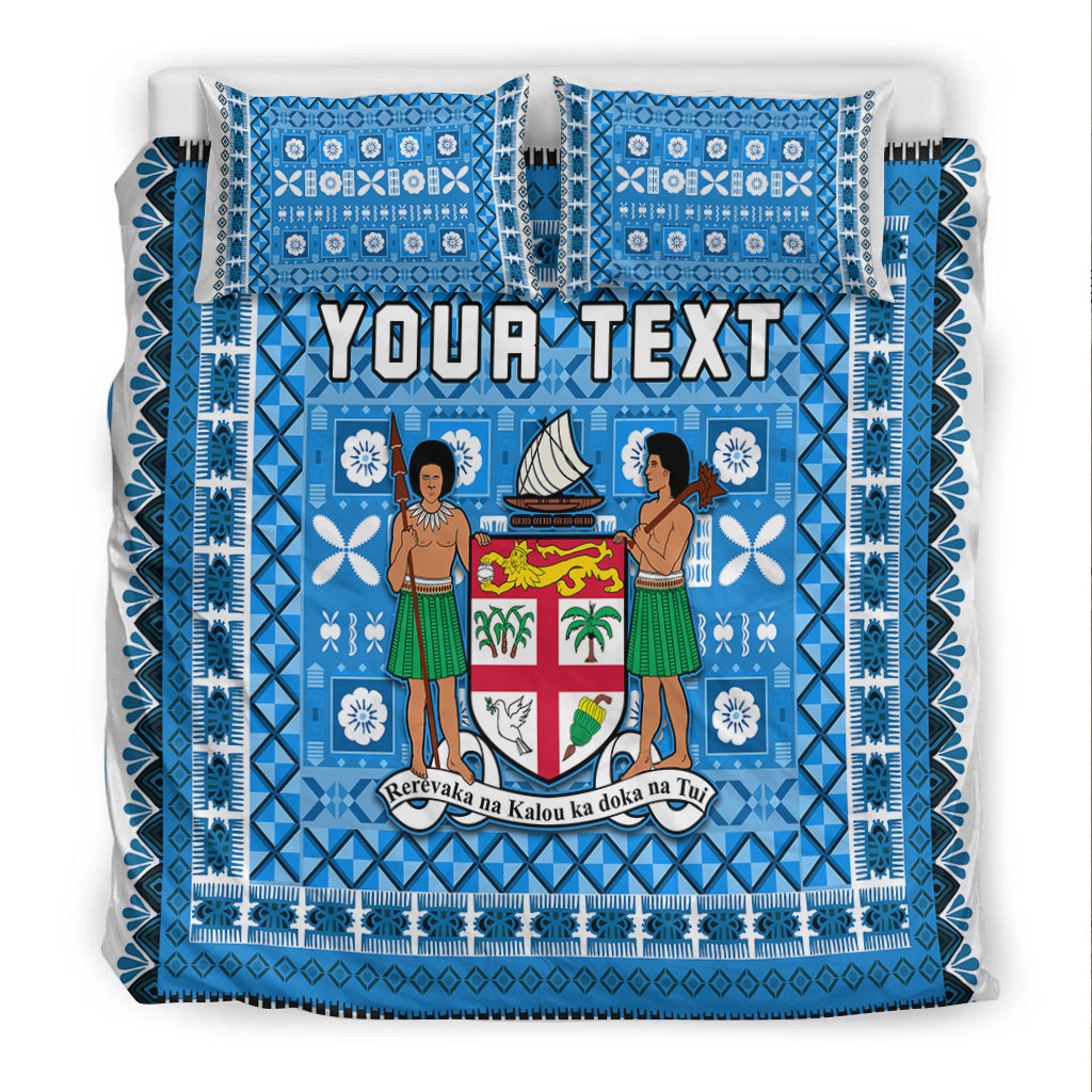 (Custom Personalised) Fiji Bedding Set Pattern - Fijian Tapa Pattern Blue LT13 - Polynesian Pride