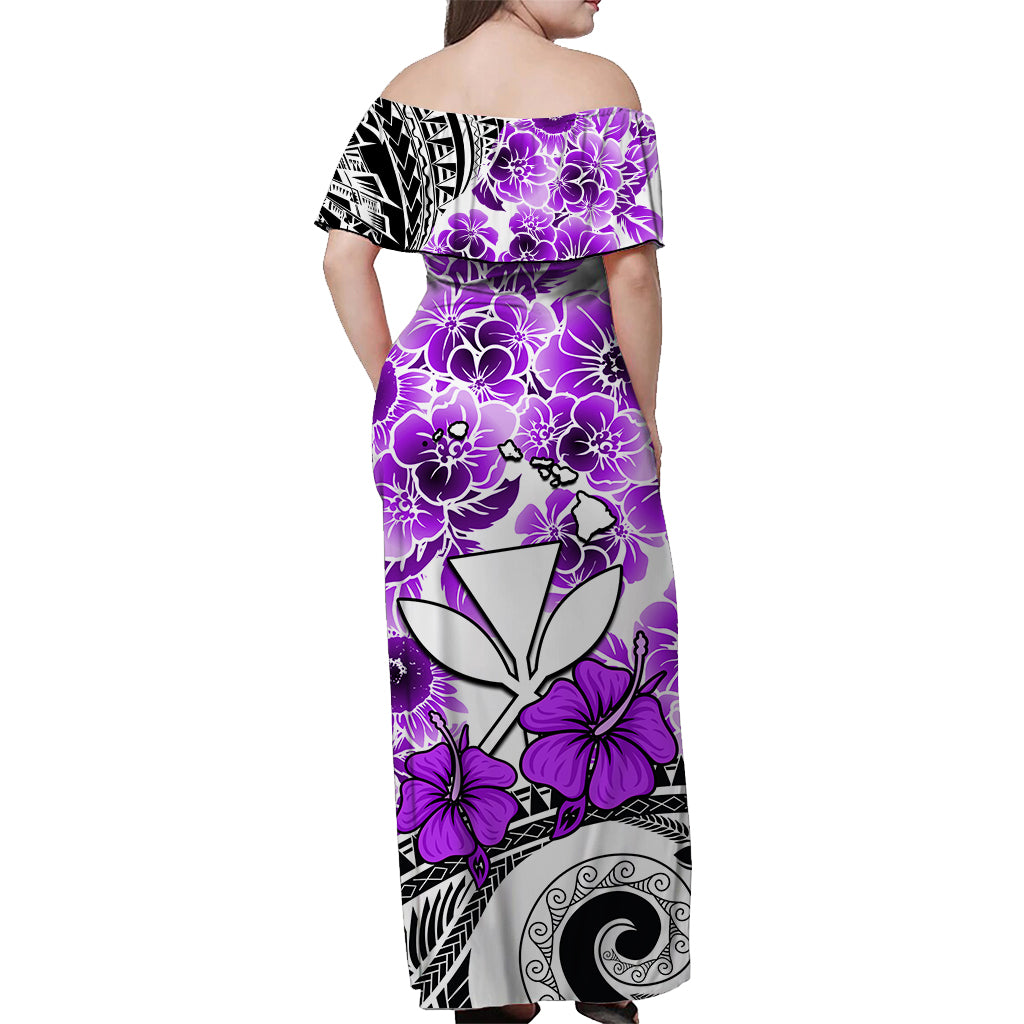 Hawaii Off Shoulder Long Dress Polynesian and Purple Hibiscus LT13 - Polynesian Pride