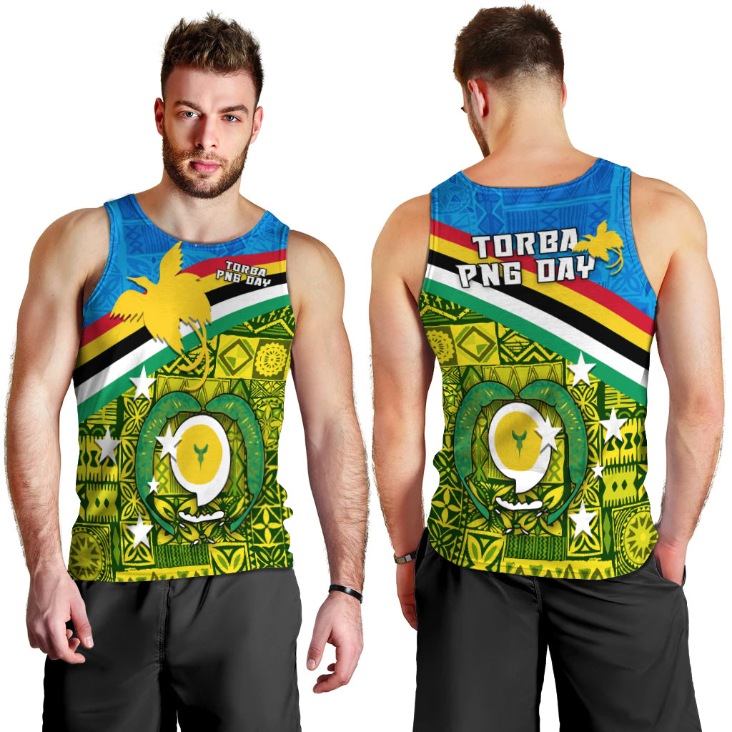 Torba PNG Day Men Tank Top Vanuatu and Papua New Guinea - Combine Flag Design LT4 Yellow - Polynesian Pride