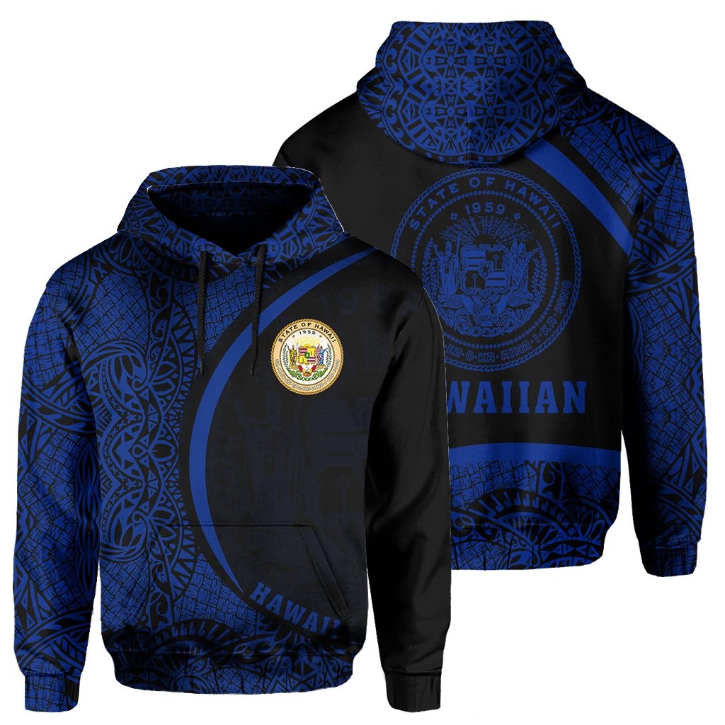 Hawaii Polynesian Hoodie Blue Round Style Unisex Blue - Polynesian Pride