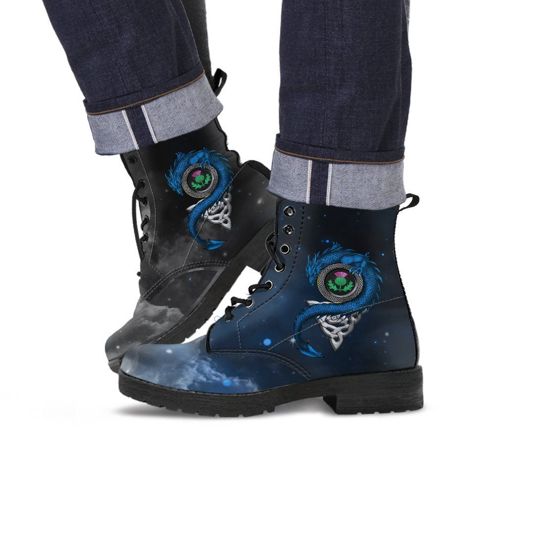 Scotland Celtic Leather Boots - Dragon & Thistle With Celtic - Polynesian Pride